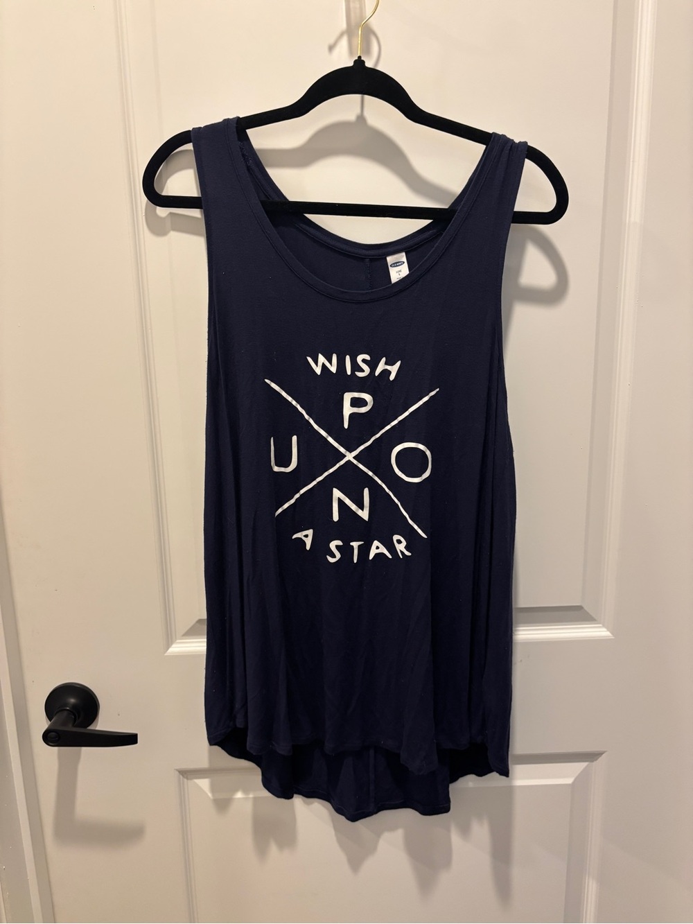 Old Navy Navy Graphic Tank Top with White Print